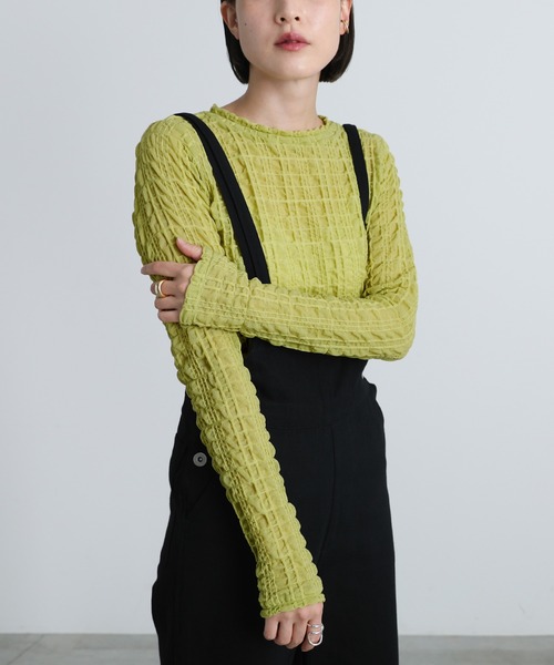 select MOCA（セレクトモカ）の「2021 AW プチハイネックランダムチェックトップス（Tシャツ/カットソー・レディース・ブラック/パープル/アイボリー/ライトオリーブ・FREE）」の3枚目の写真