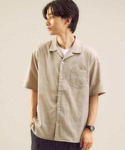 green label relaxing(グリーンレーベルリラクシング)の「<green label relaxing>トリアセ オープンカラー 半袖 シャツ -ストレッチ-(シャツ/ブラウス・メンズ・ベージュ/ネイビー/ライラック・SMALL/MEDIUM/LARGE/X-LARGE)」の1枚目の写真