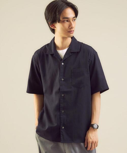 green label relaxing(グリーンレーベルリラクシング)の「<green label relaxing>トリアセ オープンカラー 半袖 シャツ -ストレッチ-(シャツ/ブラウス・メンズ・ベージュ/ネイビー/ライラック・SMALL/MEDIUM/LARGE/X-LARGE)」の2枚目の写真