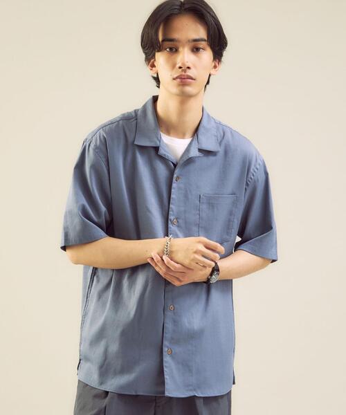 green label relaxing(グリーンレーベルリラクシング)の「<green label relaxing>トリアセ オープンカラー 半袖 シャツ -ストレッチ-(シャツ/ブラウス・メンズ・ベージュ/ネイビー/ライラック・SMALL/MEDIUM/LARGE/X-LARGE)」の3枚目の写真