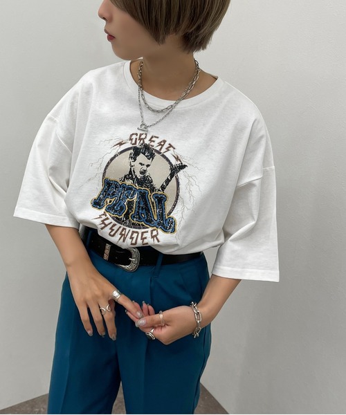 apres jour mignon（アプレジュールミニョン）の「アソートヴィンテージBIGTシャツ３【ZOZOTOWN限定アイテム】（Tシャツ/カットソー・レディース・ホワイト系その他3/ブラック系その他2/ブラック/オフホワイト/その他/ブラック系その他/ホワイト系その他/ホワイト系その他2・X-LARGE/フリー）」の4枚目の写真