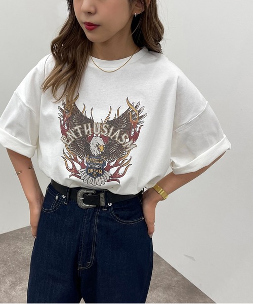 apres jour mignon（アプレジュールミニョン）の「アソートヴィンテージBIGTシャツ３【ZOZOTOWN限定アイテム】（Tシャツ/カットソー・レディース・ホワイト系その他3/ブラック系その他2/ブラック/オフホワイト/その他/ブラック系その他/ホワイト系その他/ホワイト系その他2・X-LARGE/フリー）」の9枚目の写真