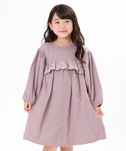 Seraph（セラフ）の「スカラップ刺繍長袖ワンピース（ワンピース・キッズ・ブラック/アイボリー/ピンク・80/90/95/100/110/120/130/140）」の3枚目の写真