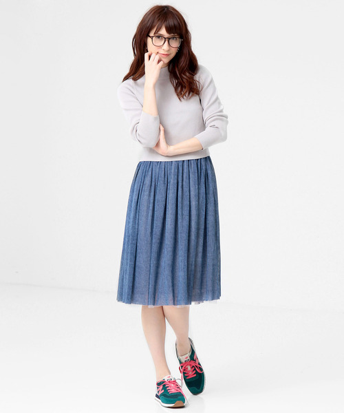 Another Edition（アナザーエディション）の「ニット×チュールセットアップワンピース/■AEBC KNIT ﾁｭｰﾙ SET UP OP◆（ワンピース・レディース・オフホワイト/グレー/ネイビー・ﾌﾘ-）」の3枚目の写真