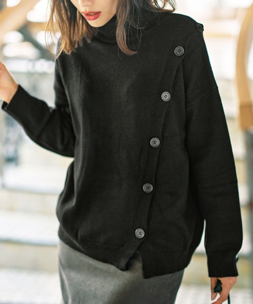 GeeRA（ジーラ）の「2WAYボタンデザインニット（ニット/セーター・レディース・ブラック/杢グレー・LARGE/X-LARGE/MEDIUM）」の2枚目の写真