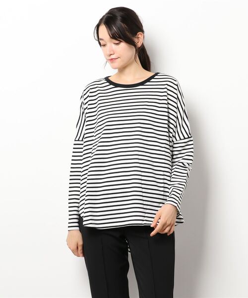 Lugnoncure（ルノンキュール）の「天竺ボーダーボリュームプルオーバー（Tシャツ/カットソー・レディース・ブラック/パープル/キャメル・ﾌﾘ-）」の2枚目の写真