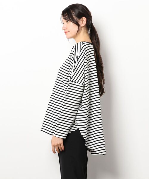 Lugnoncure（ルノンキュール）の「天竺ボーダーボリュームプルオーバー（Tシャツ/カットソー・レディース・ブラック/パープル/キャメル・ﾌﾘ-）」の5枚目の写真