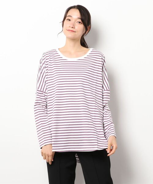 Lugnoncure（ルノンキュール）の「天竺ボーダーボリュームプルオーバー（Tシャツ/カットソー・レディース・ブラック/パープル/キャメル・ﾌﾘ-）」の6枚目の写真