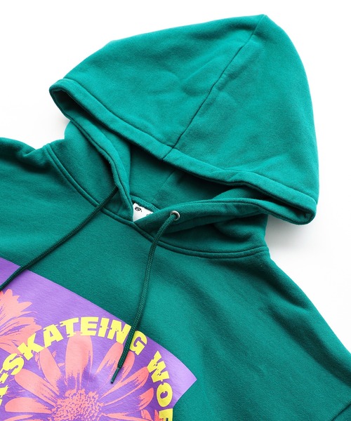 X-girl（エックスガール）の「MONOCHROME DAISY SWEAT HOODIE（パーカー・レディース・アッシュ/ブラック/グリーン・S/XL/L/M）」の5枚目の写真