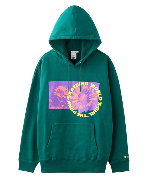 X-girl（エックスガール）の「MONOCHROME DAISY SWEAT HOODIE（パーカー・レディース・アッシュ/ブラック/グリーン・S/XL/L/M）」の14枚目の写真