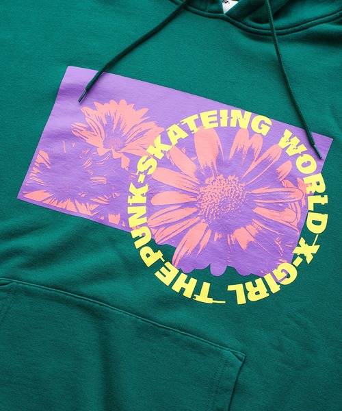 X-girl（エックスガール）の「MONOCHROME DAISY SWEAT HOODIE（パーカー・レディース・アッシュ/ブラック/グリーン・S/XL/L/M）」の6枚目の写真