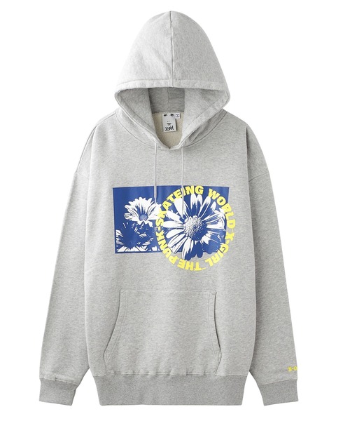 X-girl（エックスガール）の「MONOCHROME DAISY SWEAT HOODIE（パーカー・レディース・アッシュ/ブラック/グリーン・S/XL/L/M）」の15枚目の写真
