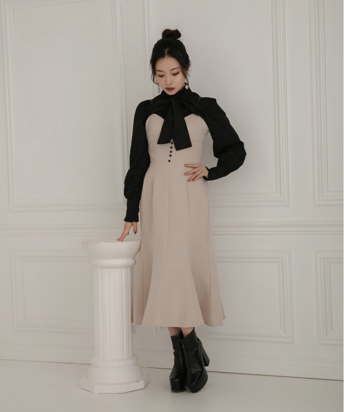 ANDGEEBEE(アンジービー)の「マーメイドキャミワンピ(ワンピース・レディース・ライトベージュ/ブラック×ホワイト・MEDIUM)」の15枚目の写真