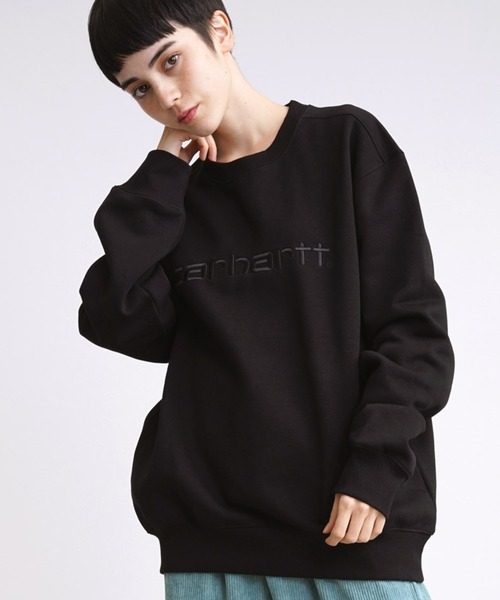 Carhartt WIP（カーハートダブリューアイピー）の「Carhartt WIP カーハート ワークインプログレス スクリプト刺繍ロゴ スウェット トレーナー（スウェット・メンズ・パープル/ブラウン/ピンク/グリーン/カモフラージュ/ブラック×ホワイト/ブラック×ブラック/グレー系その他/グレイッシュベージュ/ブルー系その他・S/M/L/XL）」の3枚目の写真