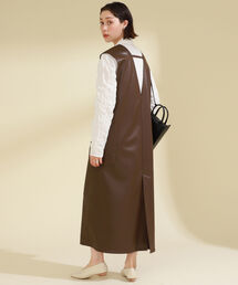 Ray BEAMS | Ray BEAMS / フェイクレザー Vネック ノースリーブ ワンピース(ワンピース)