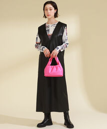 Ray BEAMS | Ray BEAMS / フェイクレザー Vネック ノースリーブ ワンピース(ワンピース)