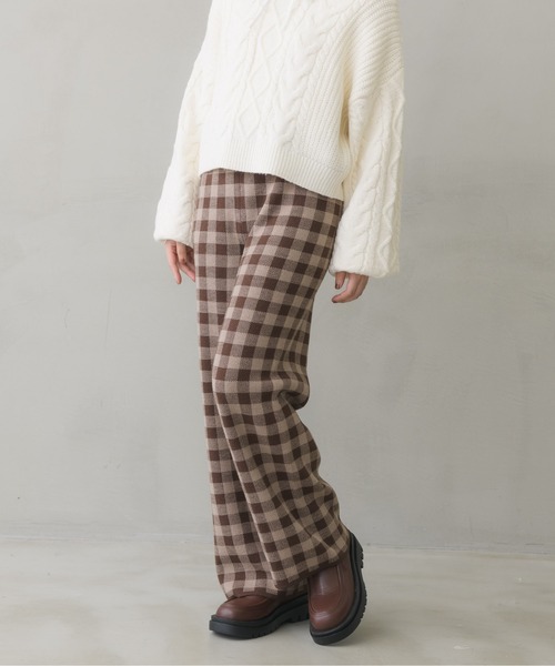 ems excite（エムズエキサイト）の「チェック柄ニットパンツ（その他パンツ・レディース・グリーン/ブラック系その他/ブラウン系その他・FREE）」の3枚目の写真