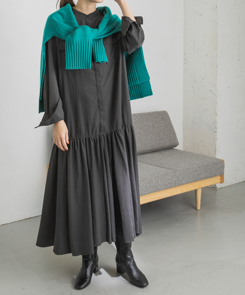 URBAN RESEARCH（アーバンリサーチ）の「シャツティアードワンピース（ワンピース・レディース・ベージュ/チャコールグレー・FREE）」の5枚目の写真