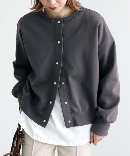 reca（レカ）の「プリント入り裏起毛2wayカーディガン（スウェット・レディース・オフホワイト/チャコールグレー/トップグレー・FREE）」の10枚目の写真