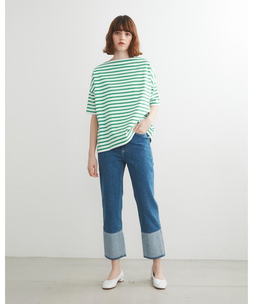 Traditional Weatherwear(トラディショナルウェザーウェア)の「BMB SHIRT LONG SHORT SLEEVE(Tシャツ/カットソー・レディース・ホワイト×グリーン/ホワイト×ブラック/ホワイト系その他・S)」の4枚目の写真