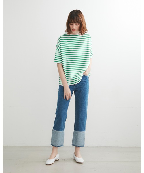 Traditional Weatherwear(トラディショナルウェザーウェア)の「BMB SHIRT LONG SHORT SLEEVE(Tシャツ/カットソー・レディース・ホワイト×グリーン/ホワイト×ブラック/ホワイト系その他・S)」の5枚目の写真