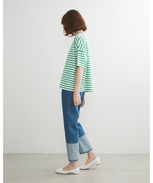 Traditional Weatherwear(トラディショナルウェザーウェア)の「BMB SHIRT LONG SHORT SLEEVE(Tシャツ/カットソー・レディース・ホワイト×グリーン/ホワイト×ブラック/ホワイト系その他・S)」の6枚目の写真