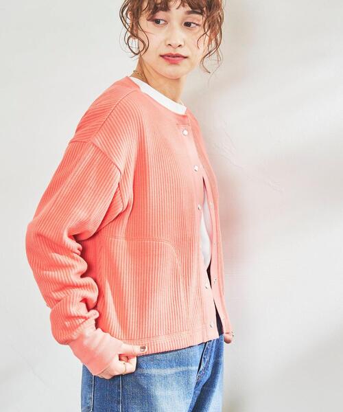 coen（コーエン）の「ハリヌキジャカードカーディガン（カーディガン/ボレロ・レディース・ナチュラル/シャーベット/ブラック・MEDIUM/LARGE）」の4枚目の写真