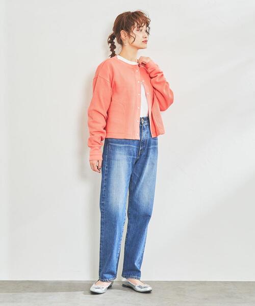 coen（コーエン）の「ハリヌキジャカードカーディガン（カーディガン/ボレロ・レディース・ナチュラル/シャーベット/ブラック・MEDIUM/LARGE）」の6枚目の写真