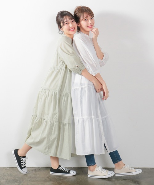 Honeys（ハニーズ）の「ティアードワンピース（ワンピース・レディース・ホワイト/ブラック/ミント/ラベンダー/ホワイト×ブラック・S/M/L）」の6枚目の写真