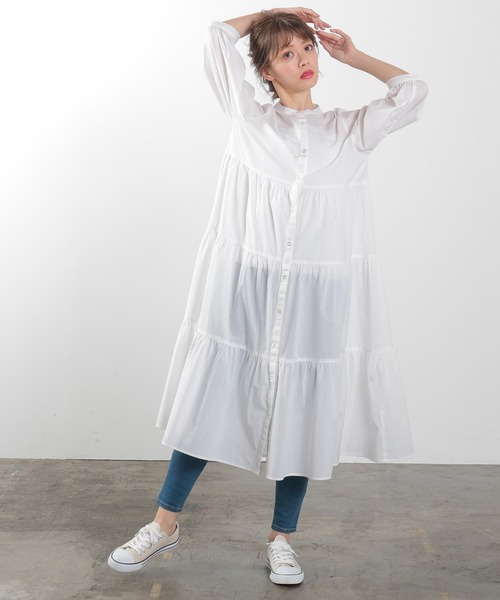 Honeys（ハニーズ）の「ティアードワンピース（ワンピース・レディース・ホワイト/ブラック/ミント/ラベンダー/ホワイト×ブラック・S/M/L）」の8枚目の写真