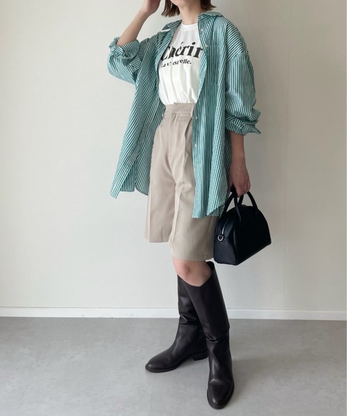 y/m by misato（イムバイミサト）の「エステルツイルハーフパンツ（その他パンツ・レディース・ブラック/オフホワイト/グレイッシュベージュ・FREE）」の21枚目の写真