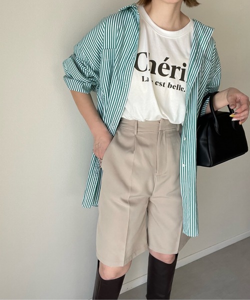 y/m by misato（イムバイミサト）の「エステルツイルハーフパンツ（その他パンツ・レディース・ブラック/オフホワイト/グレイッシュベージュ・FREE）」の22枚目の写真