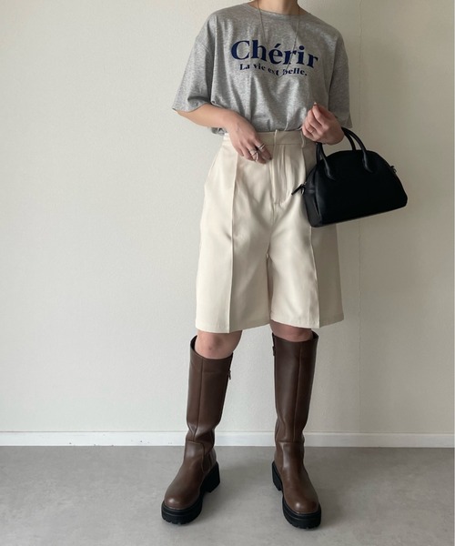 y/m by misato（イムバイミサト）の「エステルツイルハーフパンツ（その他パンツ・レディース・ブラック/オフホワイト/グレイッシュベージュ・FREE）」の8枚目の写真