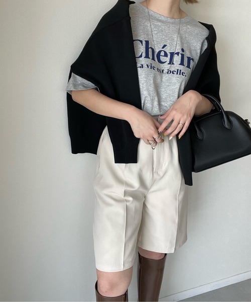 y/m by misato（イムバイミサト）の「エステルツイルハーフパンツ（その他パンツ・レディース・ブラック/オフホワイト/グレイッシュベージュ・FREE）」の4枚目の写真