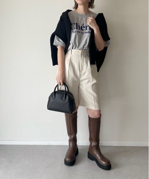 y/m by misato（イムバイミサト）の「エステルツイルハーフパンツ（その他パンツ・レディース・ブラック/オフホワイト/グレイッシュベージュ・FREE）」の9枚目の写真