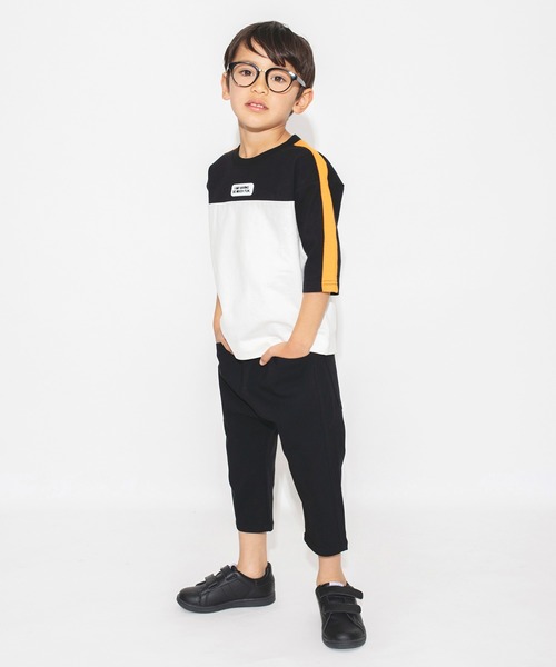 BRANSHES(ブランシェス)の「【立体ワッペン】ライン入り七分袖Tシャツ(Tシャツ/カットソー・キッズ・ブラック/レモンイエロー・90/100/110/120/130/140/150)」の4枚目の写真