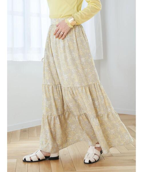 earth music&ecology(アースミュージックアンドエコロジー)の「2段ティアードプリントスカート(スカート・レディース・ベージュ/ネイビー・FREE)」の3枚目の写真