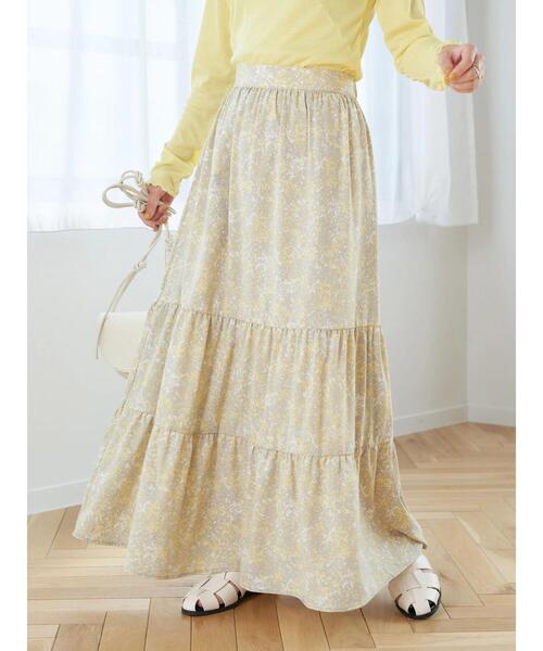 earth music&ecology(アースミュージックアンドエコロジー)の「2段ティアードプリントスカート(スカート・レディース・ベージュ/ネイビー・FREE)」の5枚目の写真