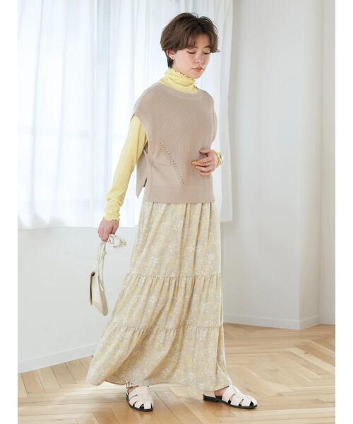 earth music&ecology(アースミュージックアンドエコロジー)の「2段ティアードプリントスカート(スカート・レディース・ベージュ/ネイビー・FREE)」の10枚目の写真