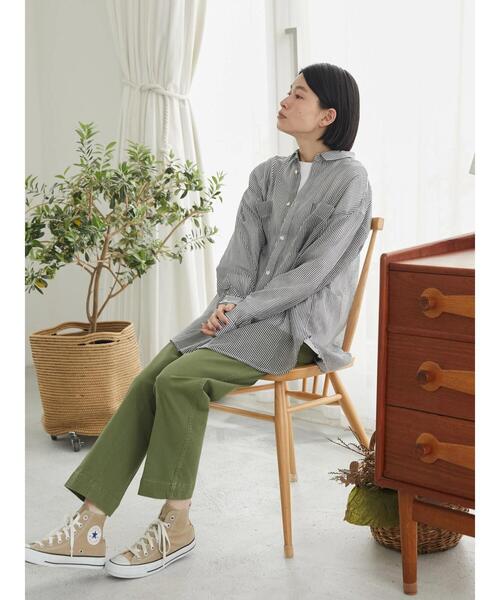 AMERICAN HOLIC（アメリカンホリック）の「シアーWポケットシャツ（シャツ/ブラウス・レディース・チャコールグレー/ライトグレー/キャメル/ストライプ・M/L）」の7枚目の写真