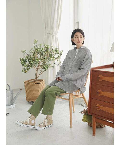 AMERICAN HOLIC（アメリカンホリック）の「シアーWポケットシャツ（シャツ/ブラウス・レディース・チャコールグレー/ライトグレー/キャメル/ストライプ・M/L）」の8枚目の写真