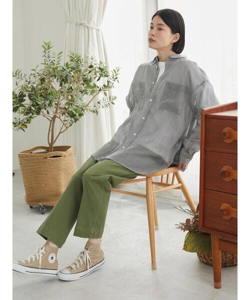 AMERICAN HOLIC（アメリカンホリック）の「シアーWポケットシャツ（シャツ/ブラウス・レディース・チャコールグレー/ライトグレー/キャメル/ストライプ・M/L）」の9枚目の写真