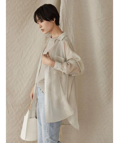 AMERICAN HOLIC（アメリカンホリック）の「シアーWポケットシャツ（シャツ/ブラウス・レディース・チャコールグレー/ライトグレー/キャメル/ストライプ・M/L）」の11枚目の写真