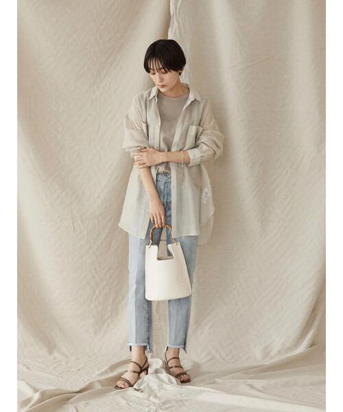 AMERICAN HOLIC（アメリカンホリック）の「シアーWポケットシャツ（シャツ/ブラウス・レディース・チャコールグレー/ライトグレー/キャメル/ストライプ・M/L）」の15枚目の写真