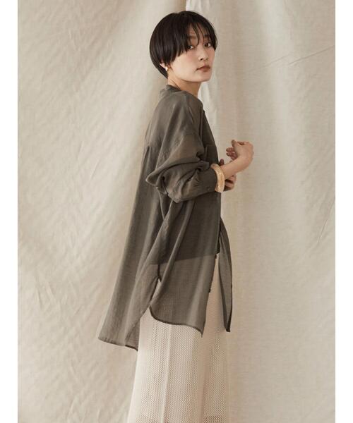 AMERICAN HOLIC（アメリカンホリック）の「シアーWポケットシャツ（シャツ/ブラウス・レディース・チャコールグレー/ライトグレー/キャメル/ストライプ・M/L）」の19枚目の写真