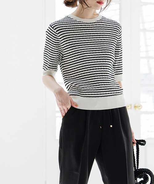 OPAQUE.CLIP（オペークドットクリップ）の「◆ケーブル編みニット【エクストラファインオーガニックコットン/WEB限定カラー・サイズ】（ニット/セーター・レディース・ブラック/グリーン/ホワイト系その他3/ホワイト系/ブルー/ブラウン系その他5/オレンジ・40/42/34/38/36）」の10枚目の写真