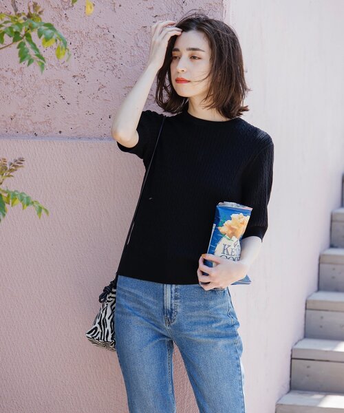 OPAQUE.CLIP（オペークドットクリップ）の「◆ケーブル編みニット【エクストラファインオーガニックコットン/WEB限定カラー・サイズ】（ニット/セーター・レディース・ブラック/グリーン/ホワイト系その他3/ホワイト系/ブルー/ブラウン系その他5/オレンジ・40/42/34/38/36）」の14枚目の写真