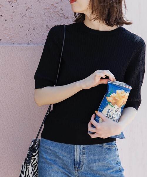 OPAQUE.CLIP（オペークドットクリップ）の「◆ケーブル編みニット【エクストラファインオーガニックコットン/WEB限定カラー・サイズ】（ニット/セーター・レディース・ブラック/グリーン/ホワイト系その他3/ホワイト系/ブルー/ブラウン系その他5/オレンジ・40/42/34/38/36）」の15枚目の写真