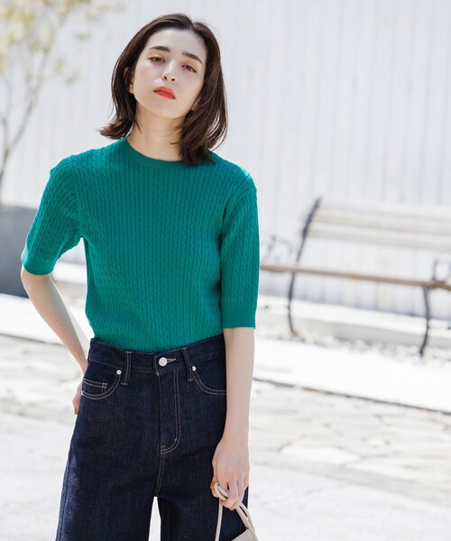 OPAQUE.CLIP（オペークドットクリップ）の「◆ケーブル編みニット【エクストラファインオーガニックコットン/WEB限定カラー・サイズ】（ニット/セーター・レディース・ブラック/グリーン/ホワイト系その他3/ホワイト系/ブルー/ブラウン系その他5/オレンジ・40/42/34/38/36）」の17枚目の写真