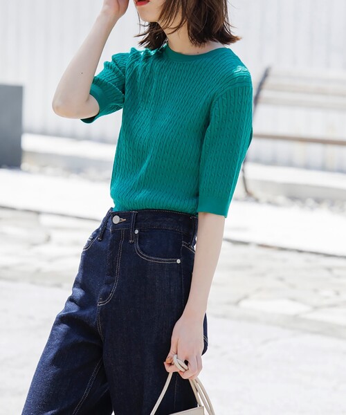 OPAQUE.CLIP（オペークドットクリップ）の「◆ケーブル編みニット【エクストラファインオーガニックコットン/WEB限定カラー・サイズ】（ニット/セーター・レディース・ブラック/グリーン/ホワイト系その他3/ホワイト系/ブルー/ブラウン系その他5/オレンジ・40/42/34/38/36）」の18枚目の写真